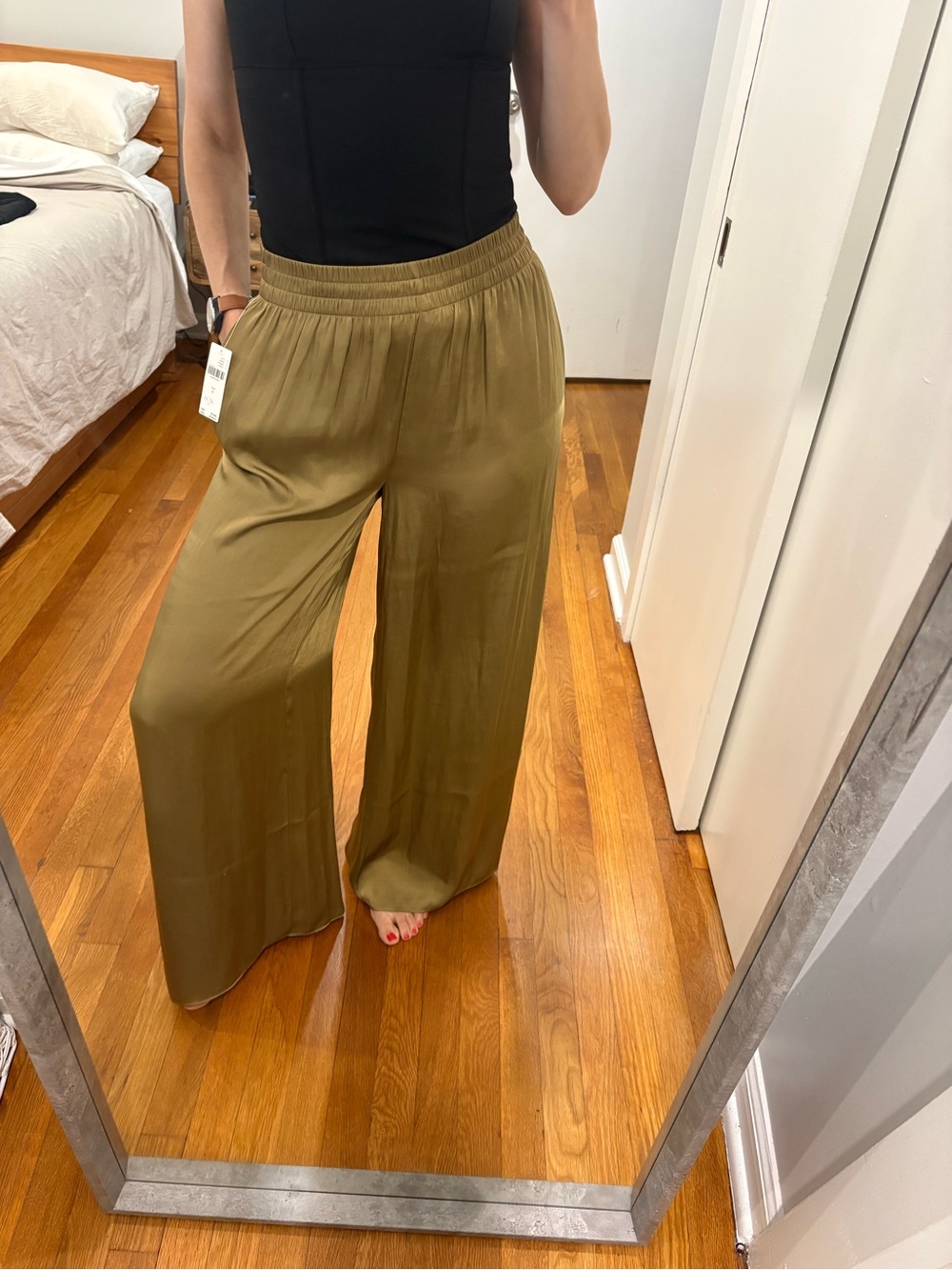 NWT Maeve Wide-Leg Satin Pants in Olive